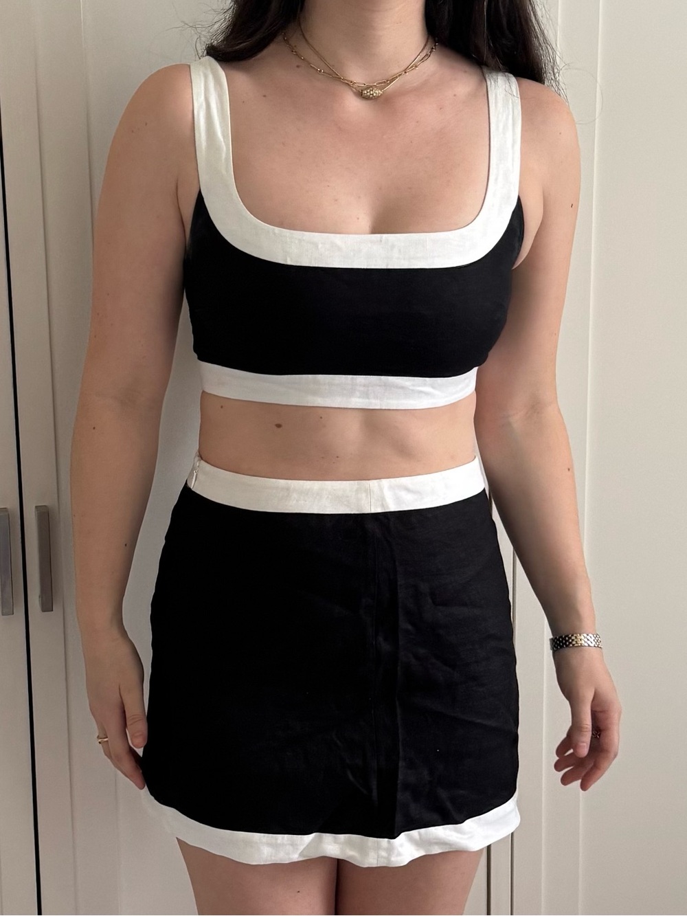 Reformation Black and White Mini Skirt Set
